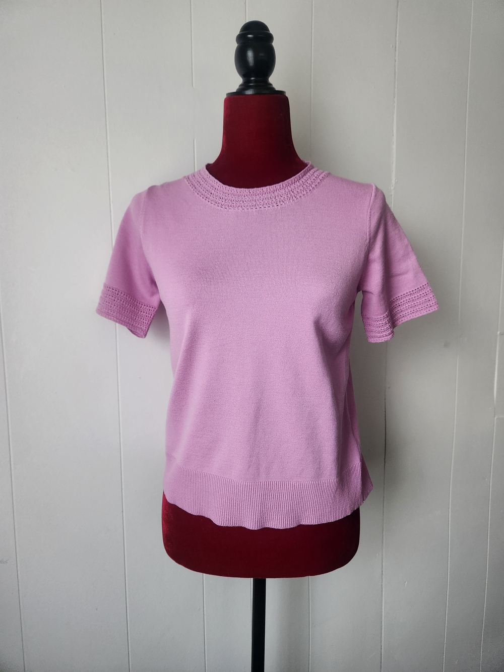 BearPaw Soft Lilac Short Sleeve Knit Top Sz Small